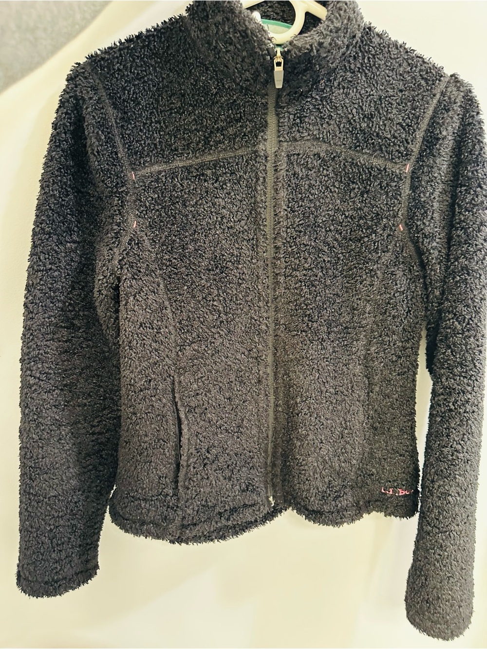LL Bean Women's Full Zip Black Sherpa Jacket Vintage Small EUC